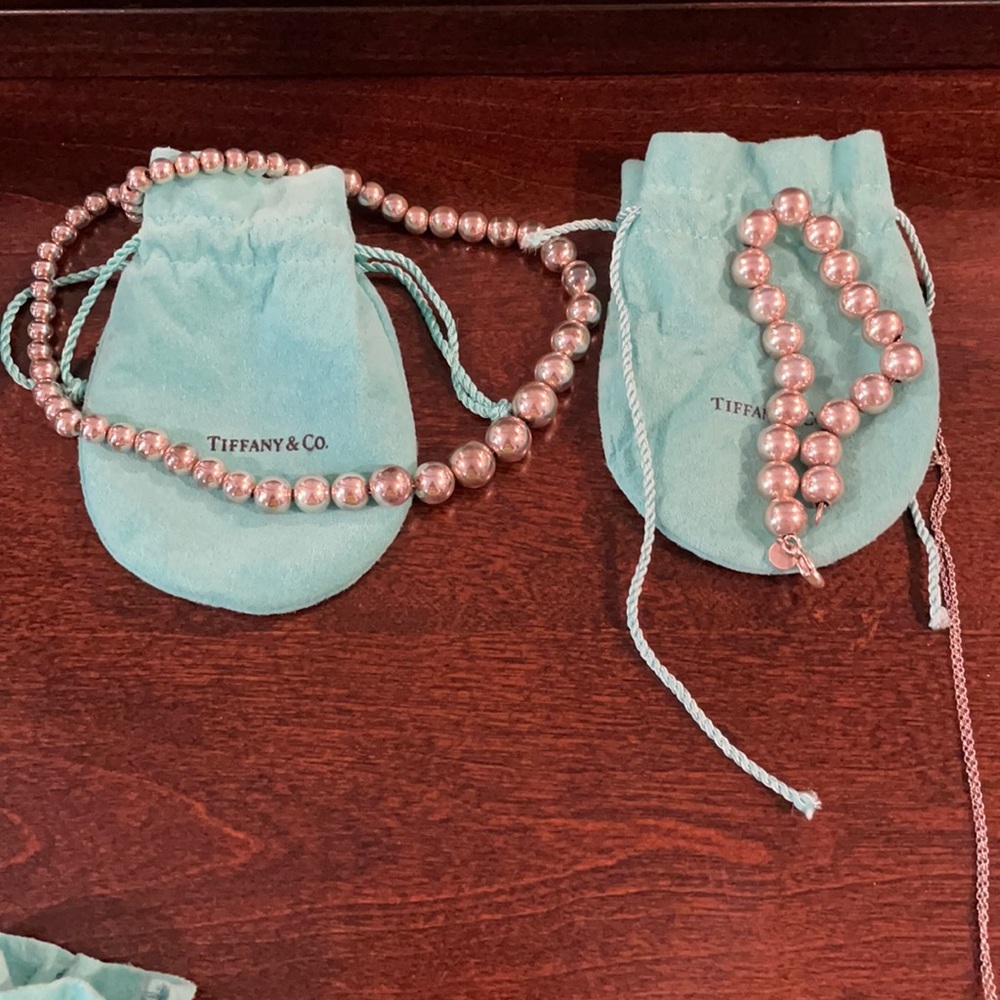Tiffany silver beaded necklace and bracelet